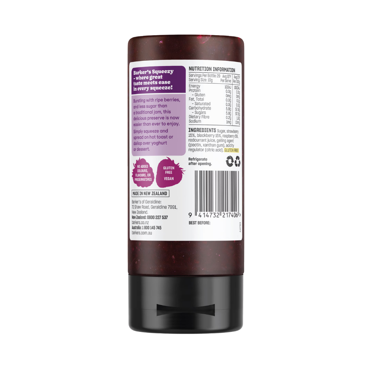 Barker's Mixed Berry Squeezy Jam (290ml)