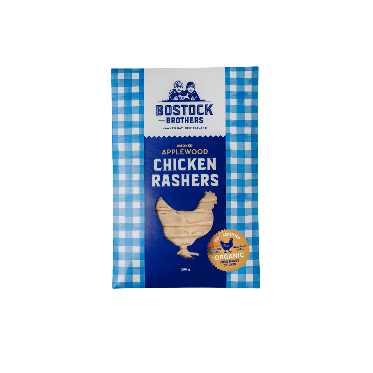 Bostock's Organic Free Range Smoked Applewood Chicken Rashers (Frozen, 250g)