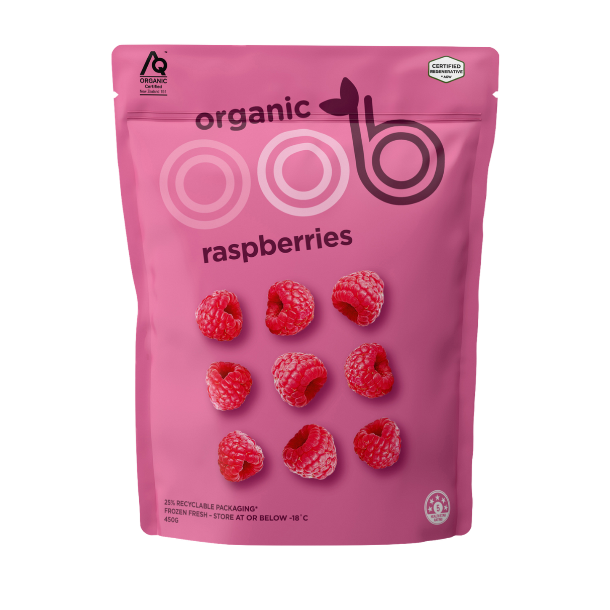 OOB Frozen Organic Raspberries (Frozen, 450g)
