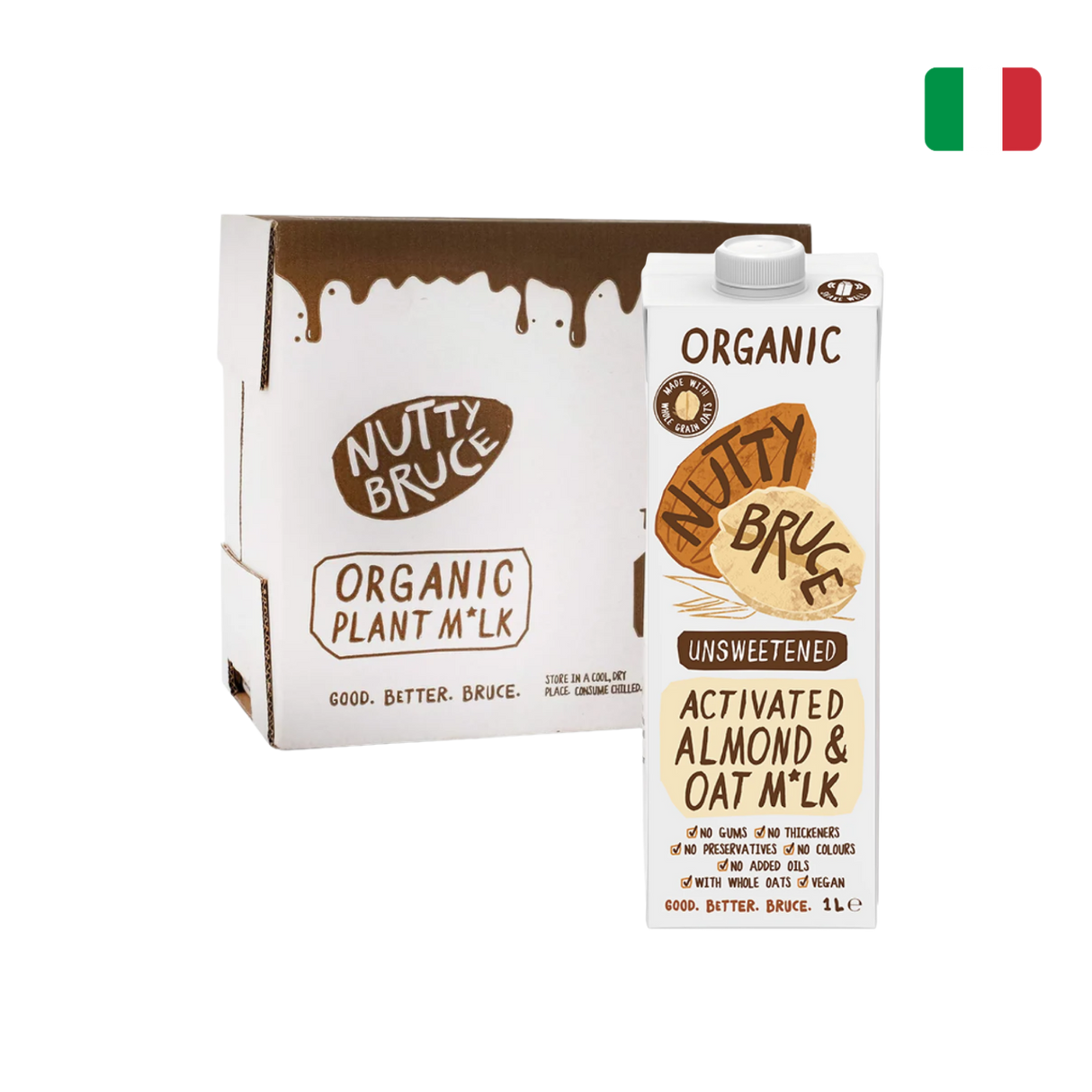 Nutty Bruce Organic Unsweetened Roasted Almond & Oat Milk (6 x 1L)