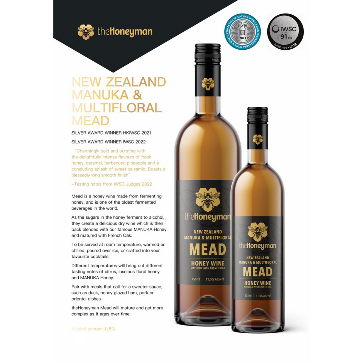 The Honeyman Manuka & Multifloral Mead Honey Wine (750ml)