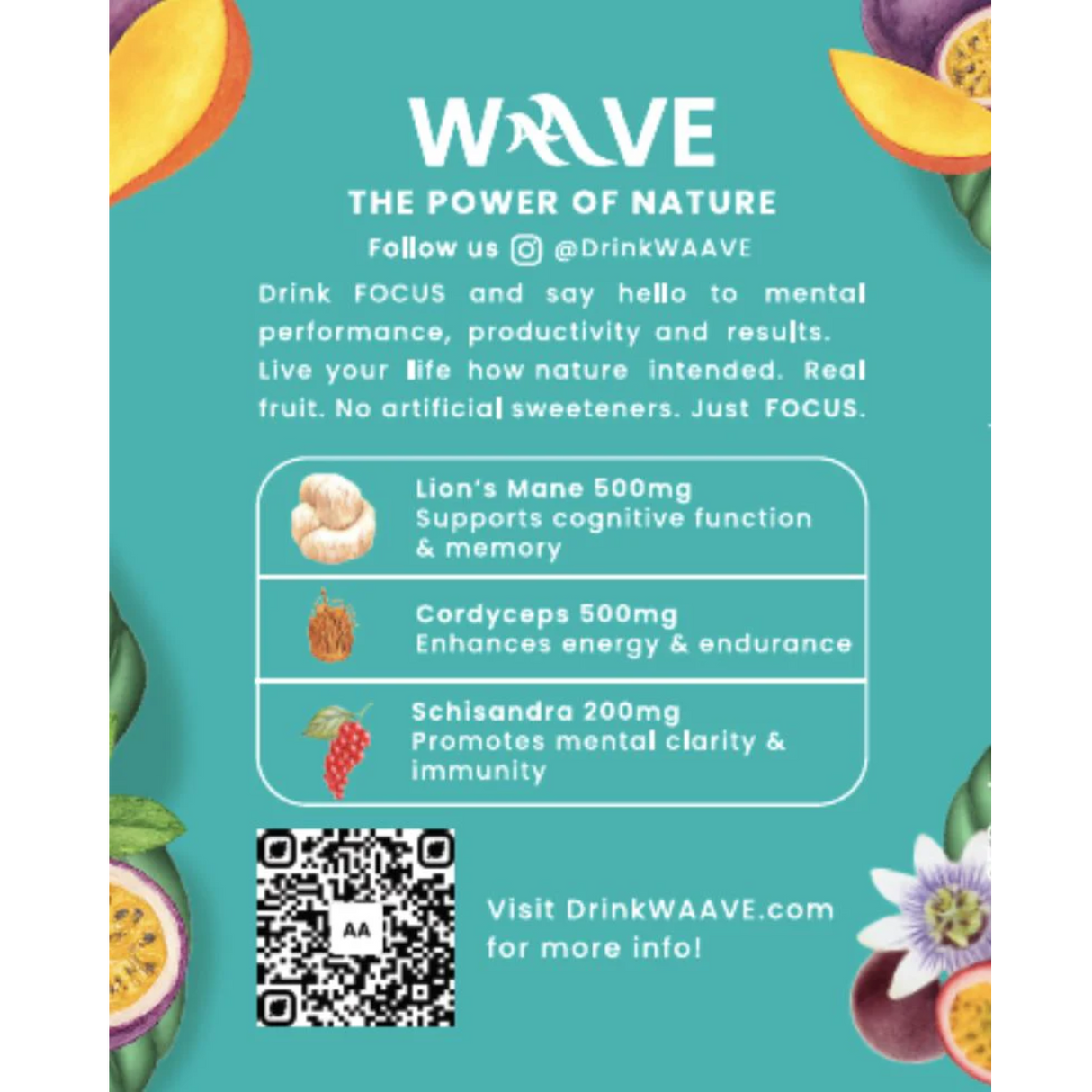 WAAVE FOCUS - Cordyceps, Lion’s Mane, Passion Fruit & Mango (250ml)