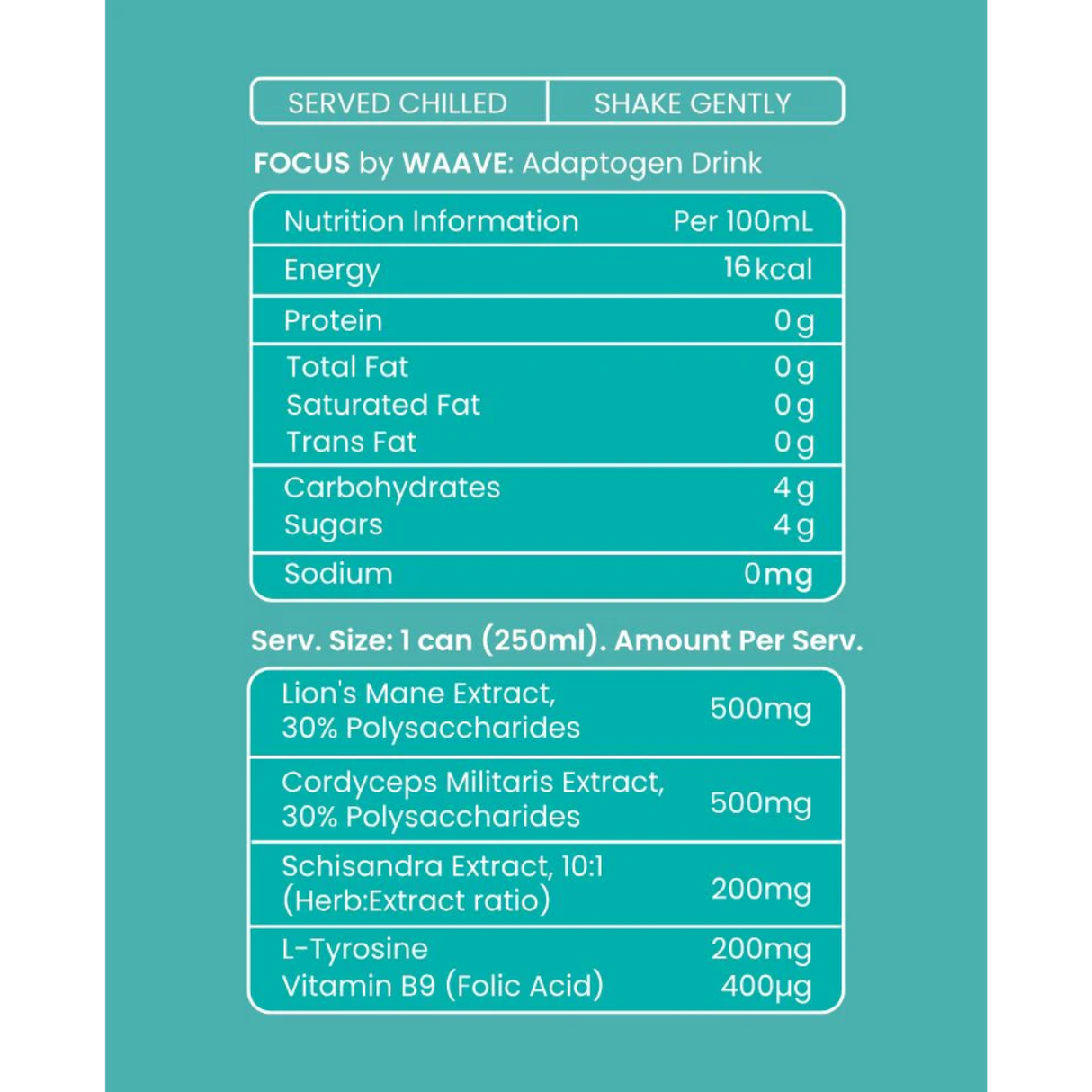 WAAVE FOCUS - Cordyceps, Lion’s Mane, Passion Fruit & Mango (250ml)
