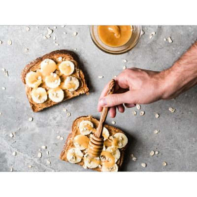 banana nut energy toast flat lay. 