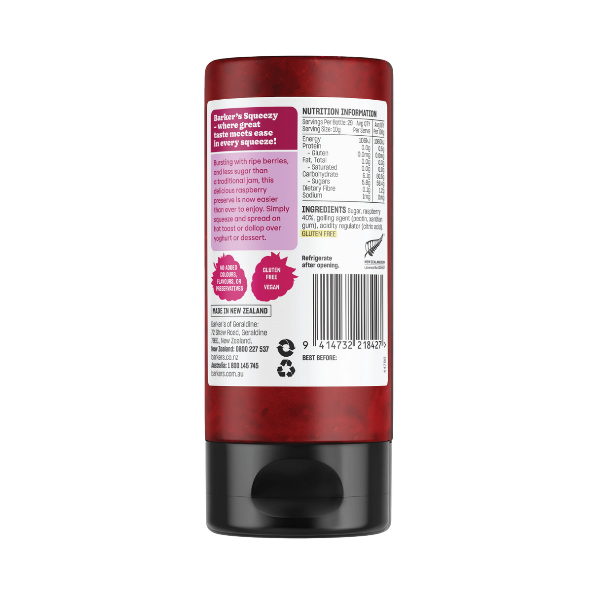 Barker's Raspberry Squeezy Jam (290ml)
