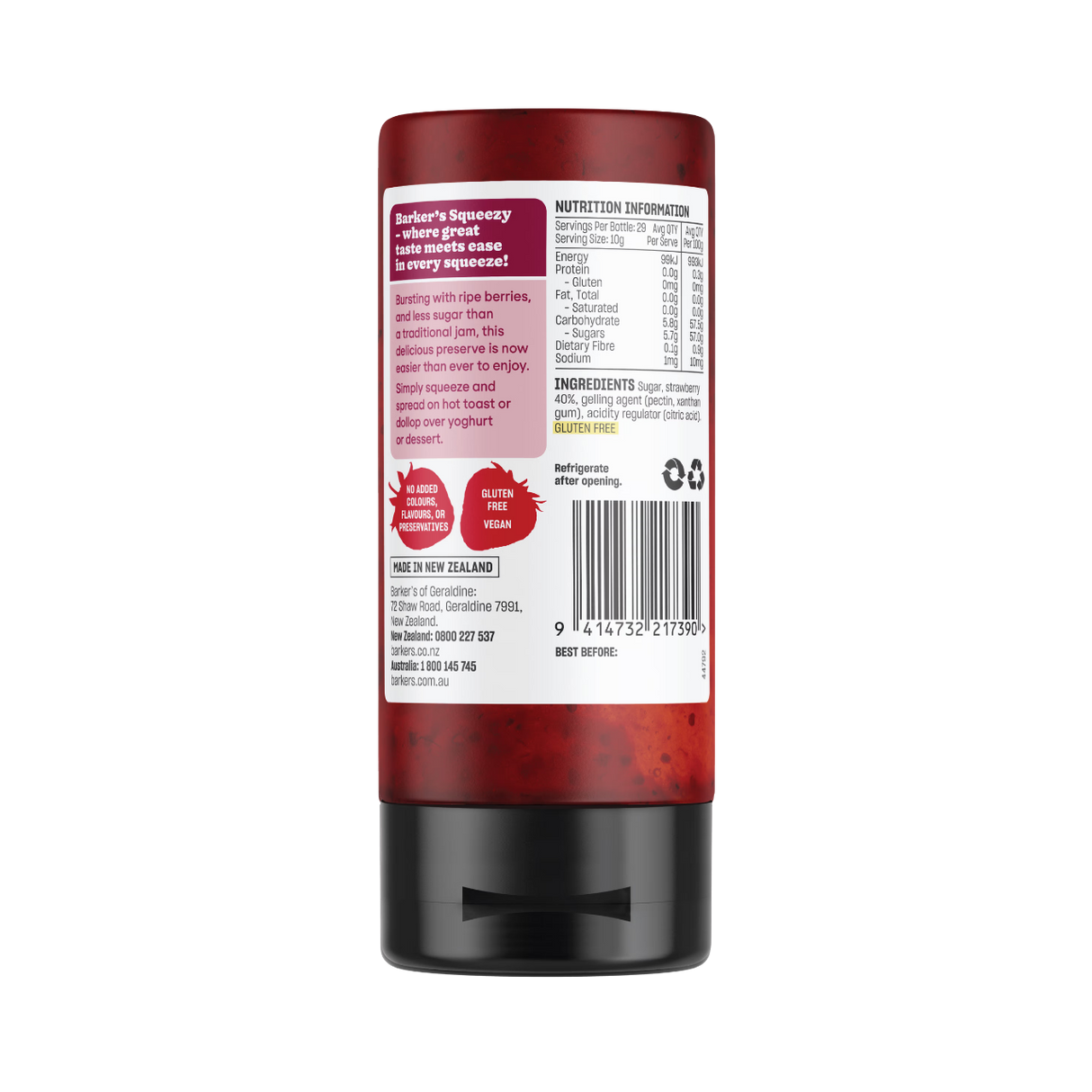 Barker's  Strawberry Squeezy Jam (290ml)