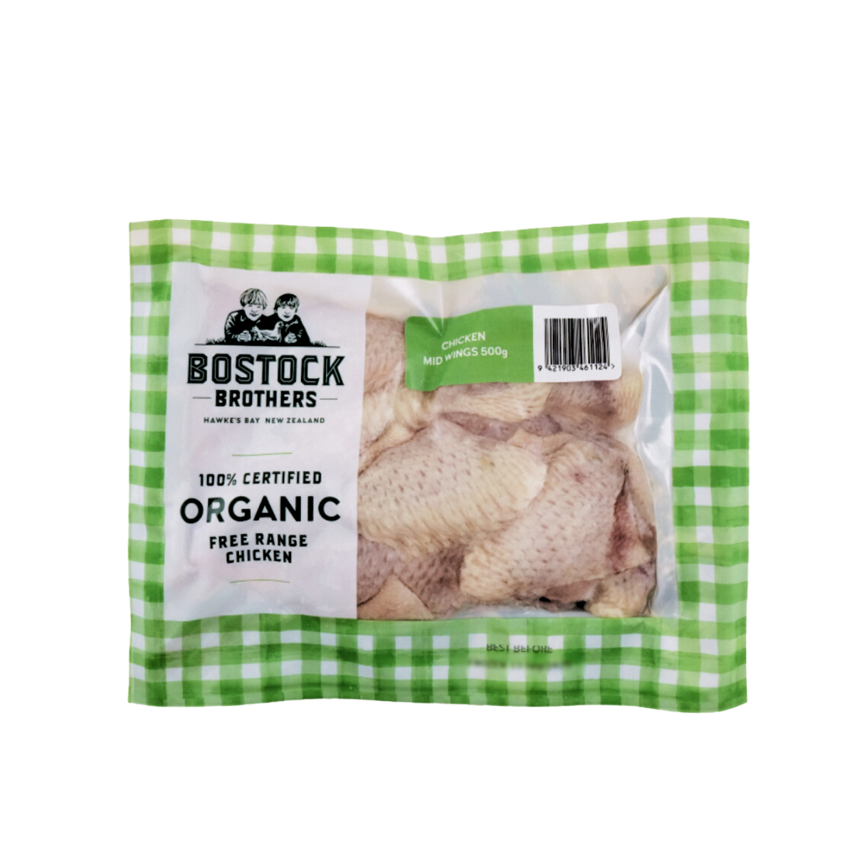 Bostock's Organic Free-Range Chicken Mid Wing (Frozen, 500g)