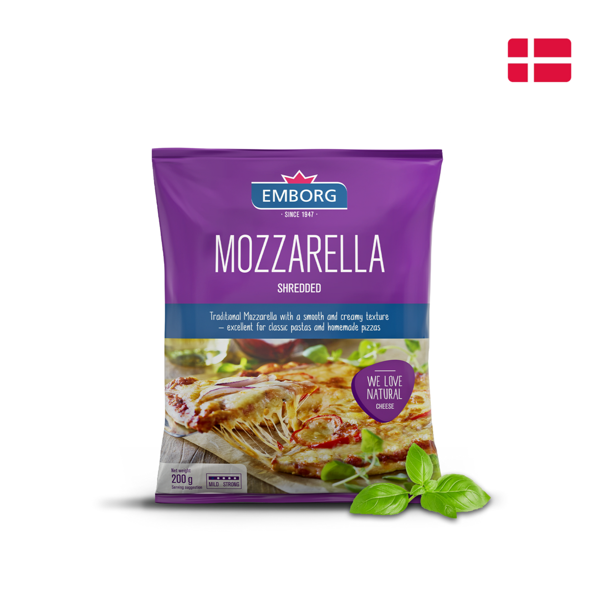 Emborg Natural Shredded Mozzarella Cheese (Frozen, 200g)