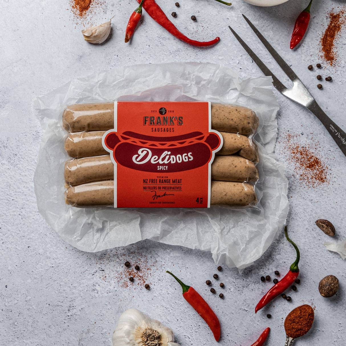 Franks Deli Dog Spicy -Pork & Veal (Frozen, 4pcs)