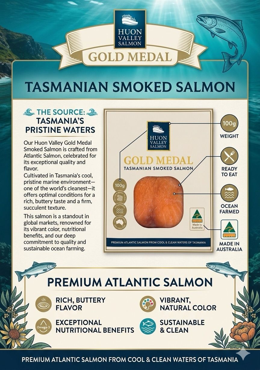 Huon Valley Salmon - Tasmanian Smoked Salmon (Frozen, 100g)