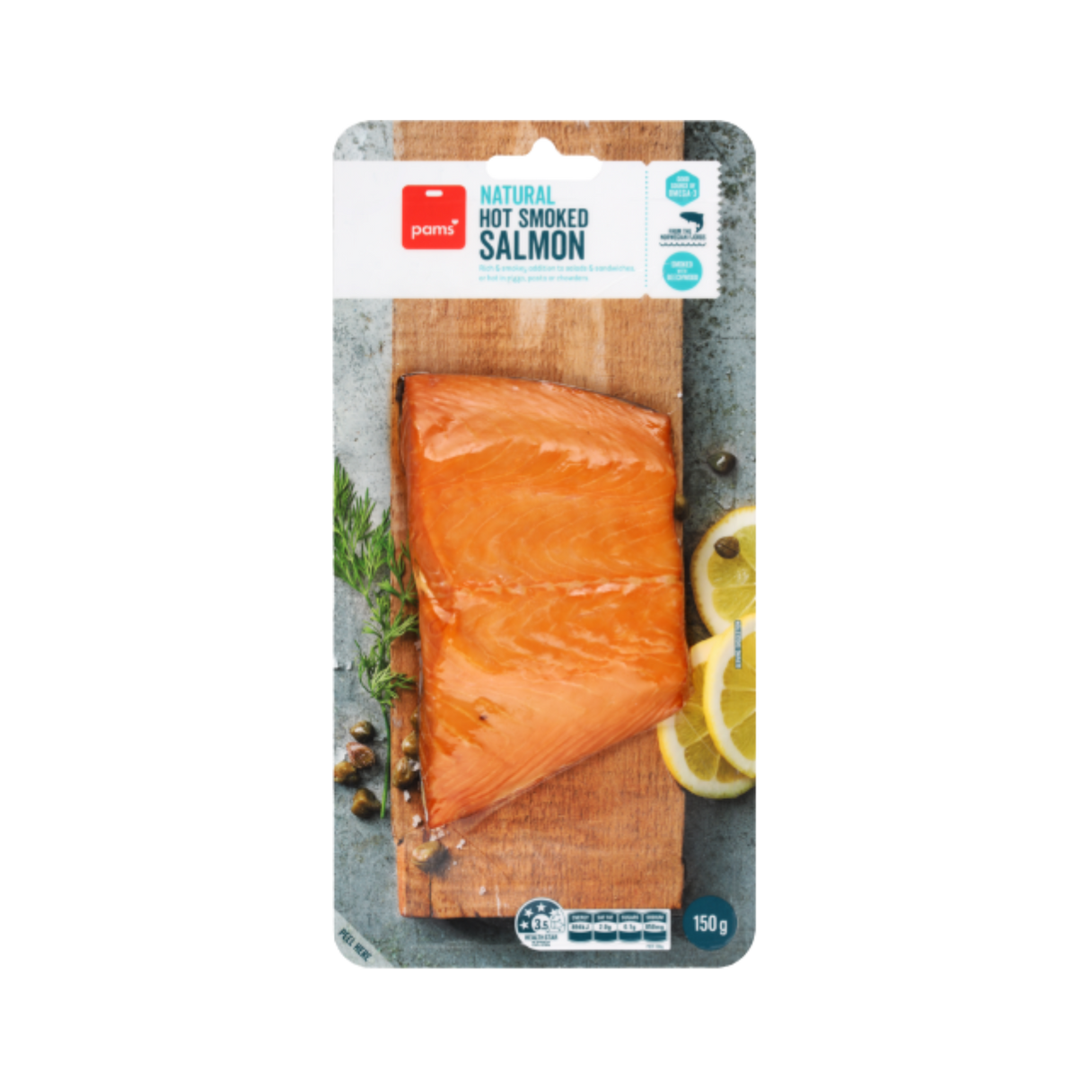 Pams Natural Hot Smoked Salmon (Frozen, 150g)