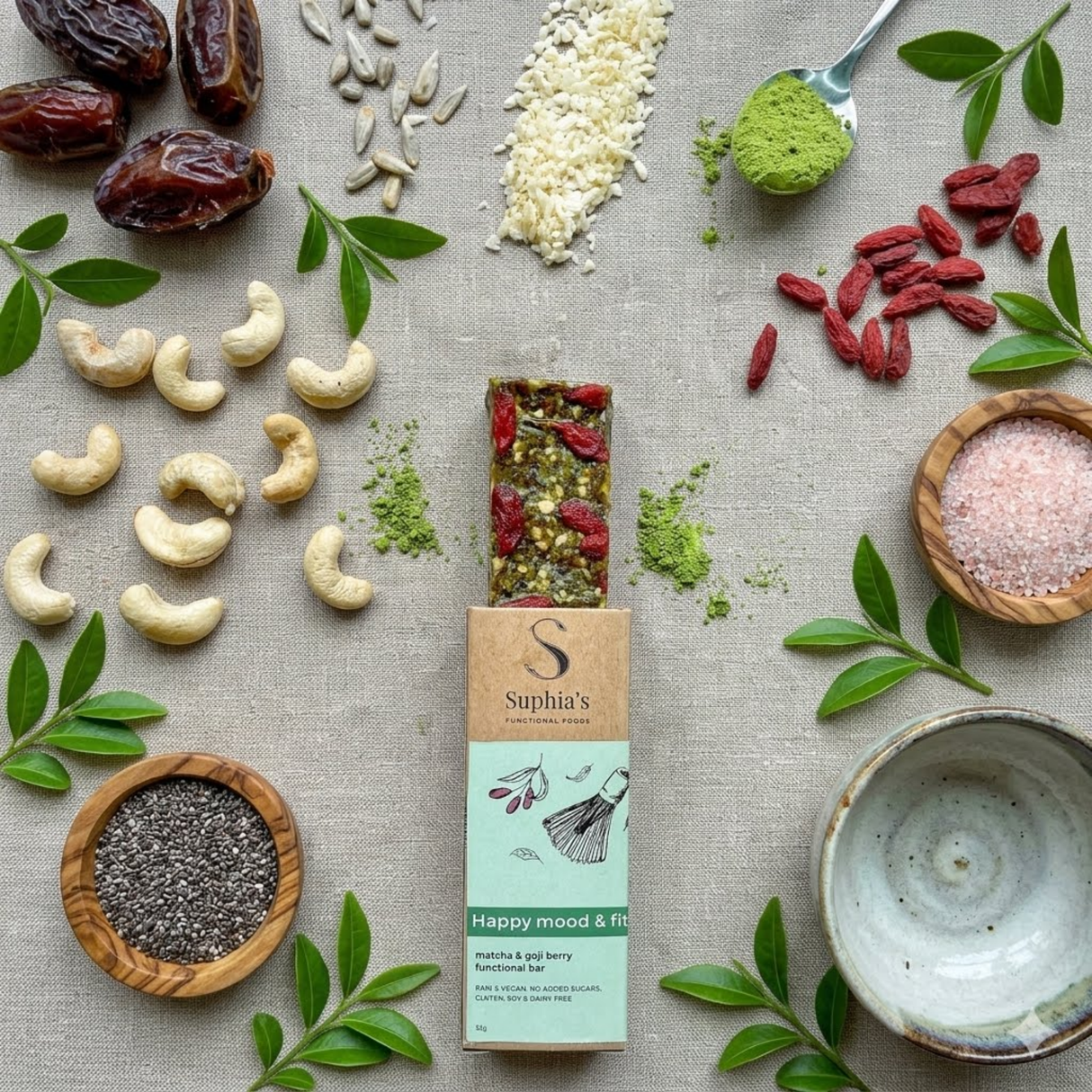 Suphia's Functional  Foods - Joyful Energy Matcha & Goji bar (Frozen, 50g)