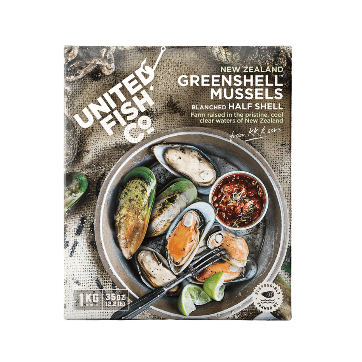 United Fish Co Green Mussels Blanched Half Shell (Frozen, 1kg)